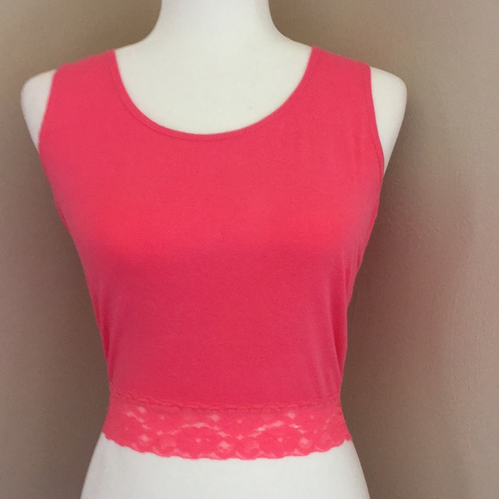 Jacques Moret hot pink crop top with lace midriff